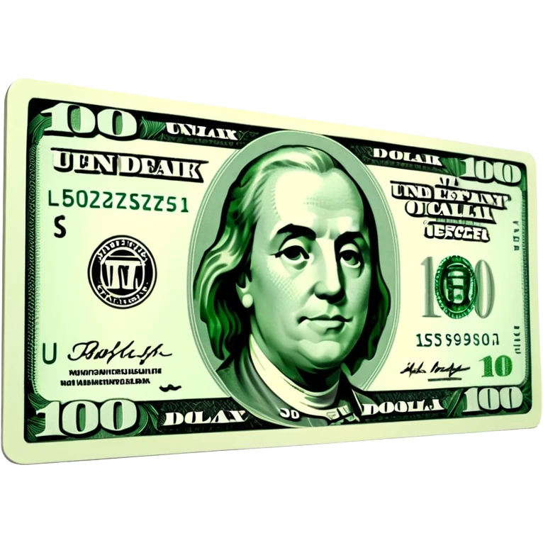 3D realistic US 100 dollar bill sticker, slight perspective, centered, clean cutout, transparent background, no text, no watermark emoji