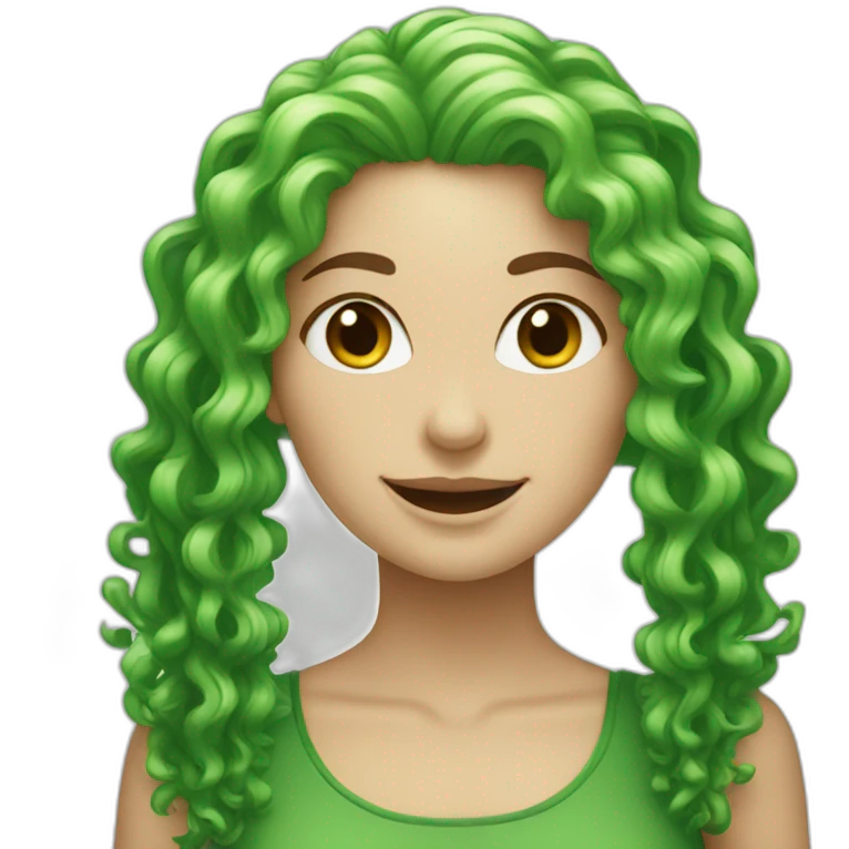 green curly hair, white woman smiley emoji