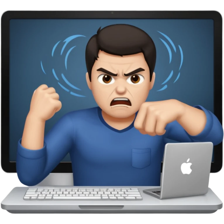 The man at the computer is angry emoji