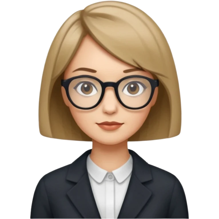 woman dark blonde petite bob haircut wears dark squarish glasses, classic clothes emoji