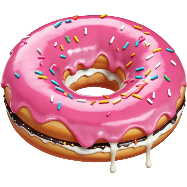 White icing running through a pink donuts hole spilling out onto a black couch to make a sticky mess emoji
