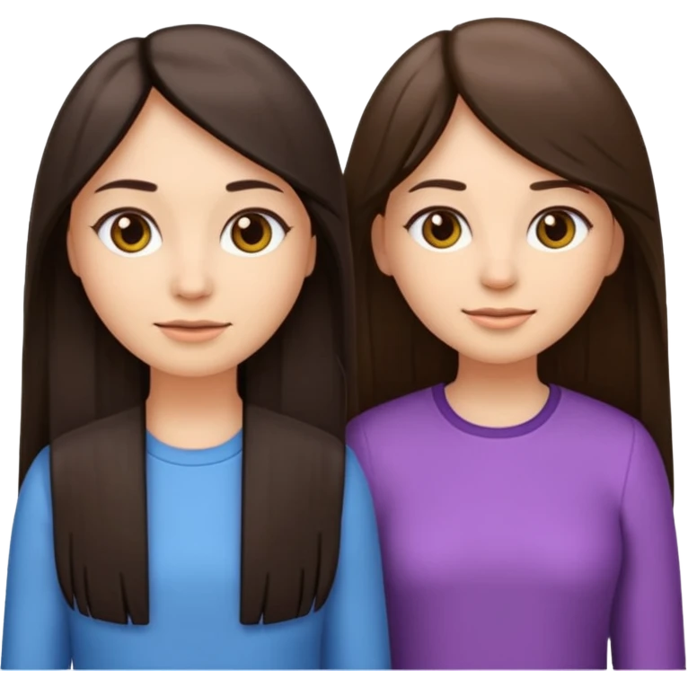 generate me emojis of sisters, one should look older, the other younger. the older one has dark brown hair, long, straight, the younger one is slightly lighter, also straight, long. clothes are any in principle, the main thing is that they more or less look like each other emoji