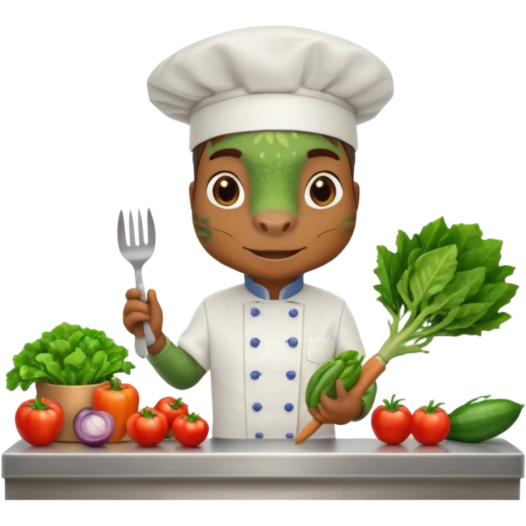 iguana chef with kitchen counter emoji