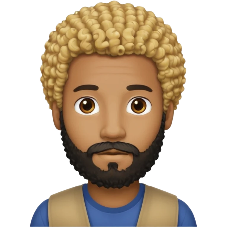 Black man with curly blonde hair like 👨🏾‍🦱and a black beard🧔🏾‍♂️ emoji