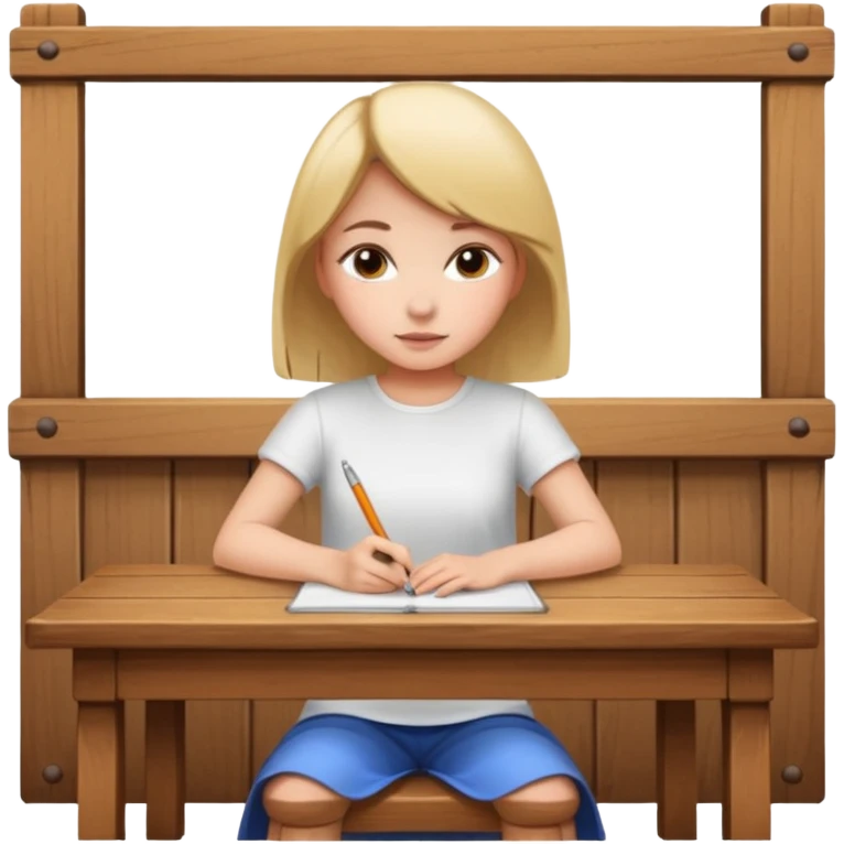 девушка сидит спиной за столом и пишет emoji