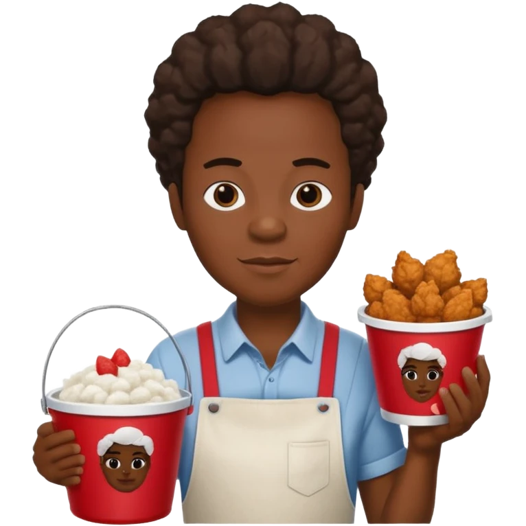 black person holding fried chicken in a KFC bucket and watermelon and cotton emoji
