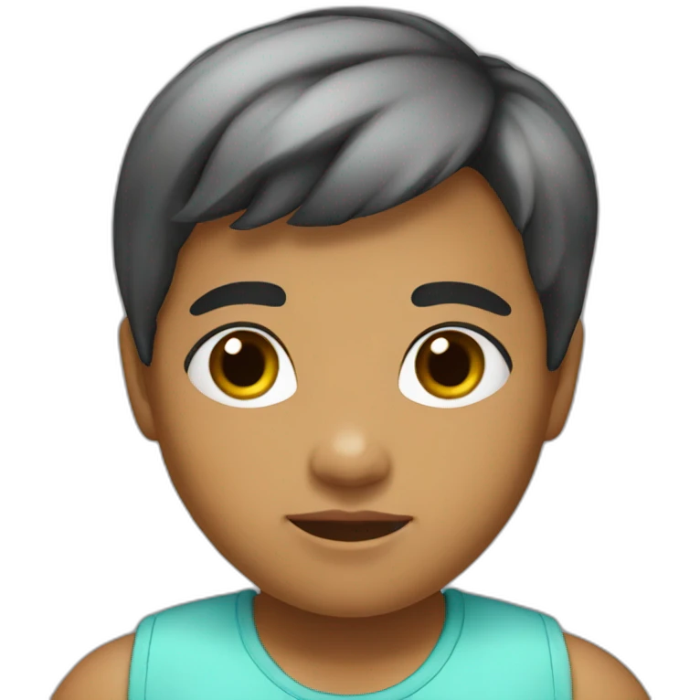Child, fat, tanned, black hair, short hair emoji