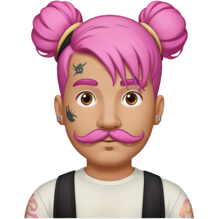 single big bun pink hair man and mustache and face tattoos very heavy and headband emoji