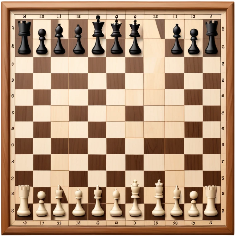 traditional chess board with a wooden border surrounding the 8x8 grid of alternating black and white squares, no chess pieces, top-down view emoji