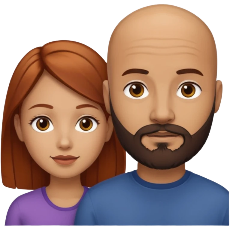 Couple. A bald man with dark brown beard and a girl with light skin. She is a redhead and has dark yellow brown auburn hair. Different skincolor. She has very light skin. emoji