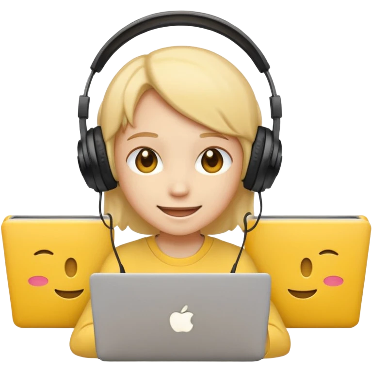 smiling emoji with headphones watching anime on a laptop emoji