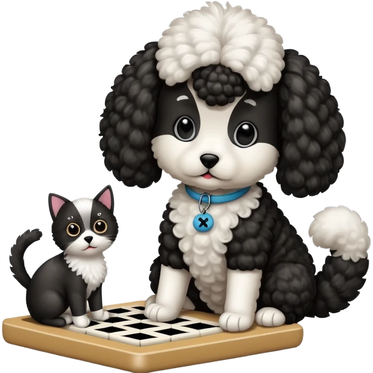 Cat playing tic-tac-toe with a poodle emoji