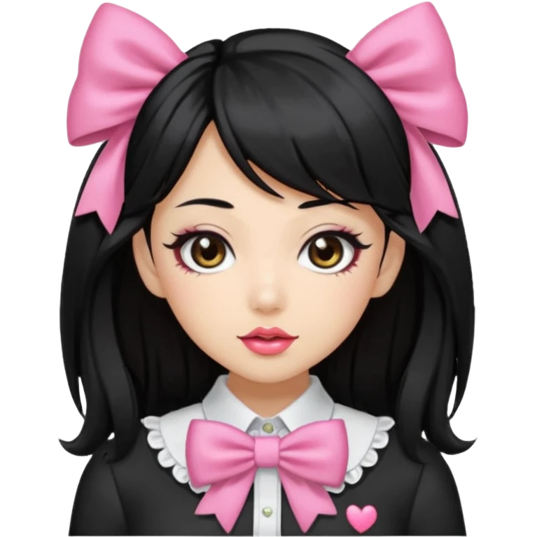 Gyaru girl black hair glossy lips bow shirt emoji