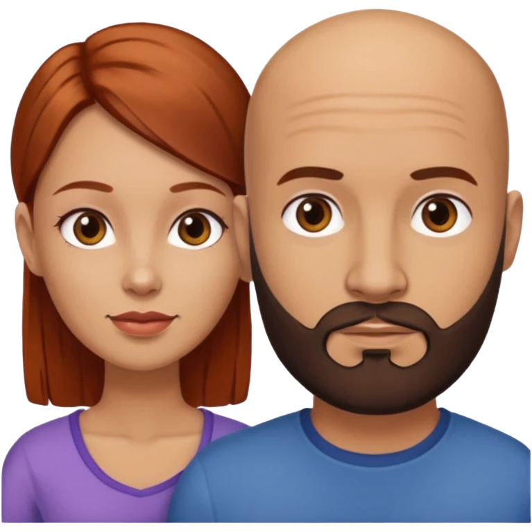 Couple. A bald man with dark brown beard and a girl with light skin. She is a redhead and has dark yellow brown auburn hair. Different skincolor. She has very light skin. emoji