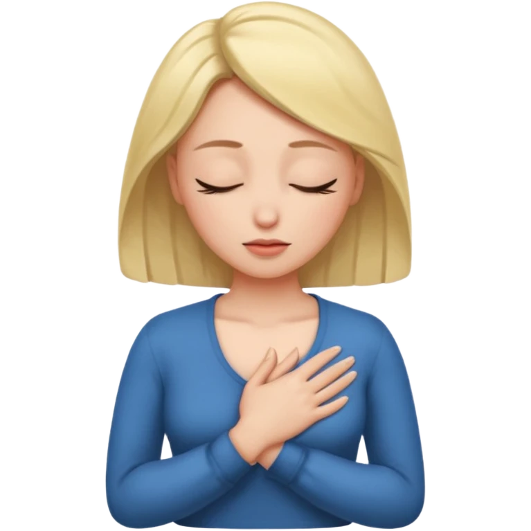 una mano en pecho ojos cerrados femenino emoji