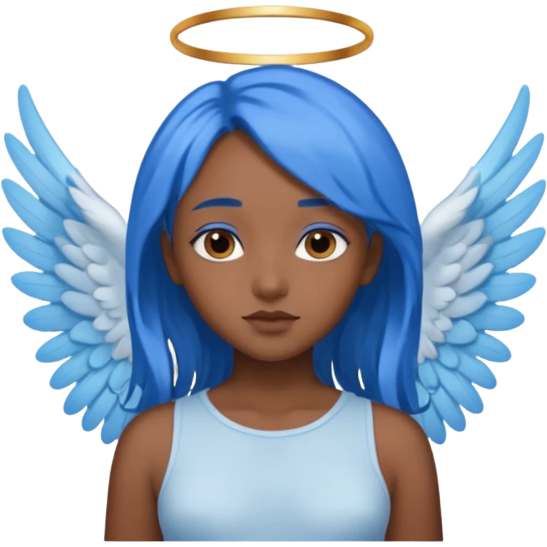 brown girl ,blue hair,  angel emoji