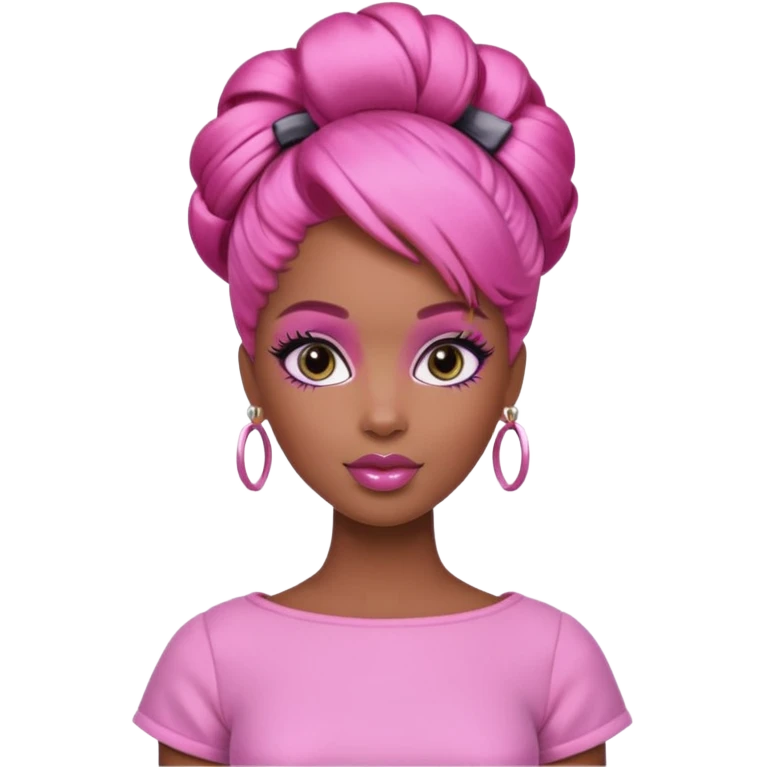 black barbie. updo hair, pink hair, perfect makeup and super pretty emoji