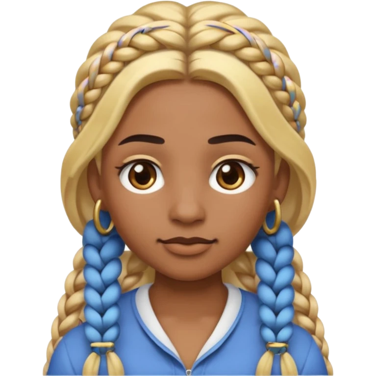 A person emoji with medium-dark skin, long blonde hair styled in two thick braids, dark eyebrows, brown eyes, a small nose, and distinct facial piercings — a ring on the eyebrow and ring on the lower lip. emoji