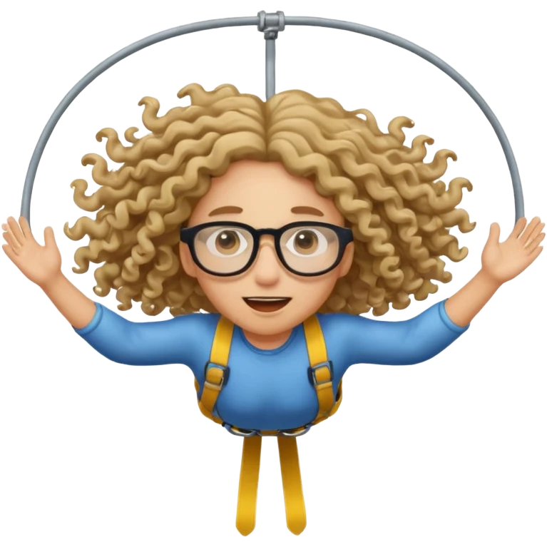 bungee jumping face only with hair flying long curly hair and glassess emoji