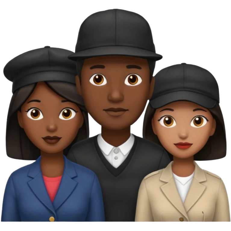 Black man with fitted hat on  with two women one black one Chinese  emoji