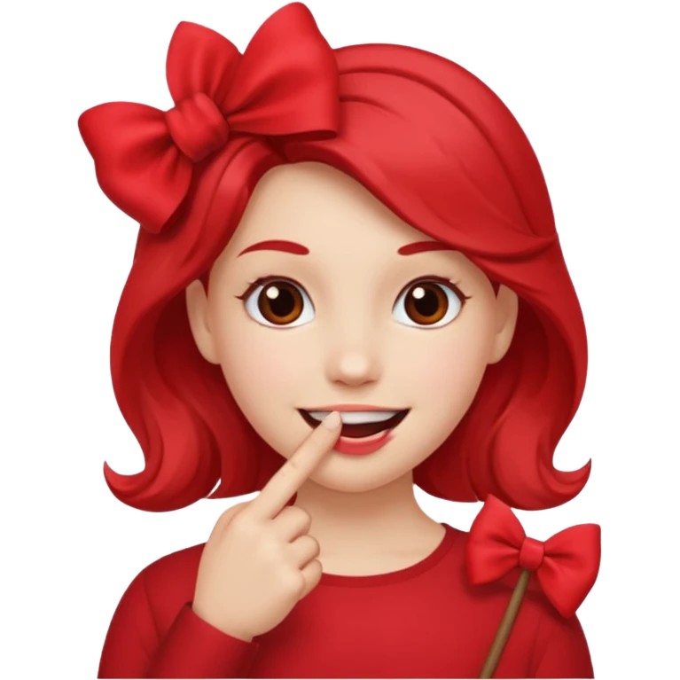 Emoji qui sourire avec le doigt dans la bouche et un noeud dans les cheveux emoji