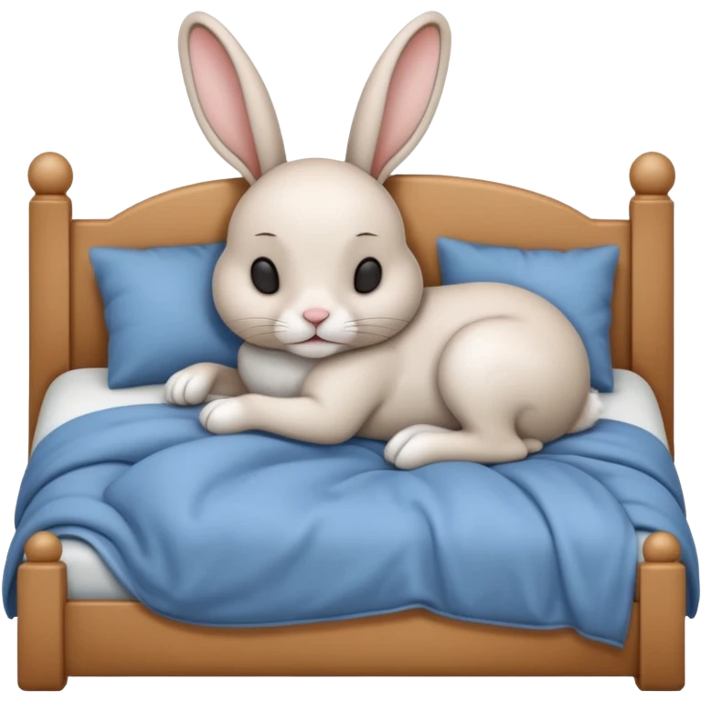 cartoon rabbit sleeping soundly in a big bed by itself with its eyes closed and no stuffed animals emoji