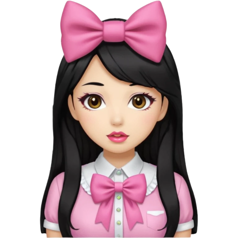 Gyaru girl black hair glossy lips bow shirt emoji