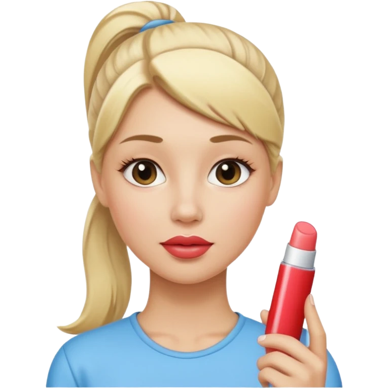 blonde woman with ponytail woman using chapsitck emoji