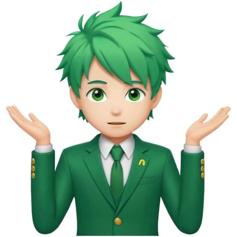 deku : boy anmie green hair green eyes in a ua suit with frenkles emoji
