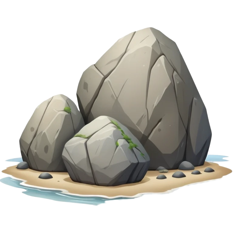 boulder rocks, on beach by shore water emoji