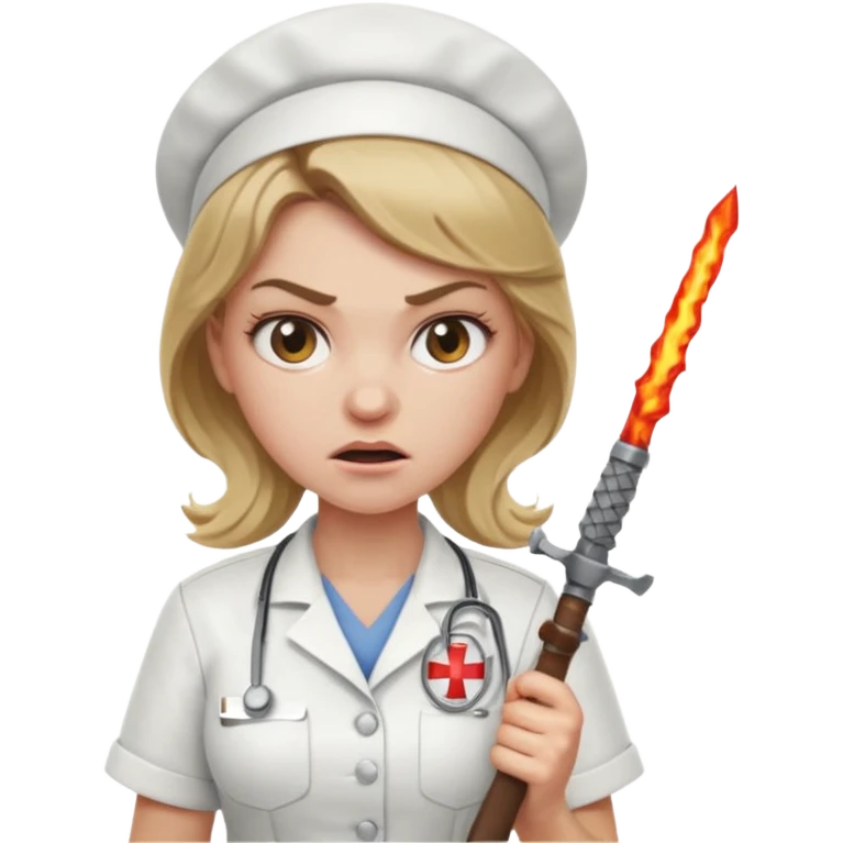 angry dark blonde nurse with a weapon emoji