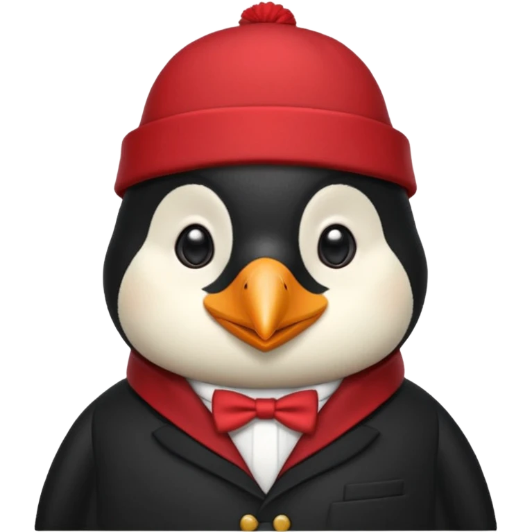 black suited old penguin with red fes hat emoji