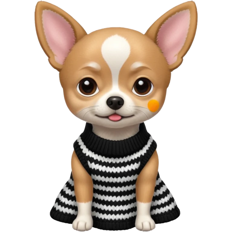 Chiuaua in bianco e nero con vestitino in maglia emoji