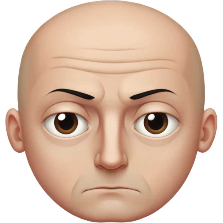 Steven Miller, bald, intense scowl, very narrow rectangular head, bottom lip sticking out, eyelids nearly shut and drooping on the outer sides, extremely dark areas around eyes emoji