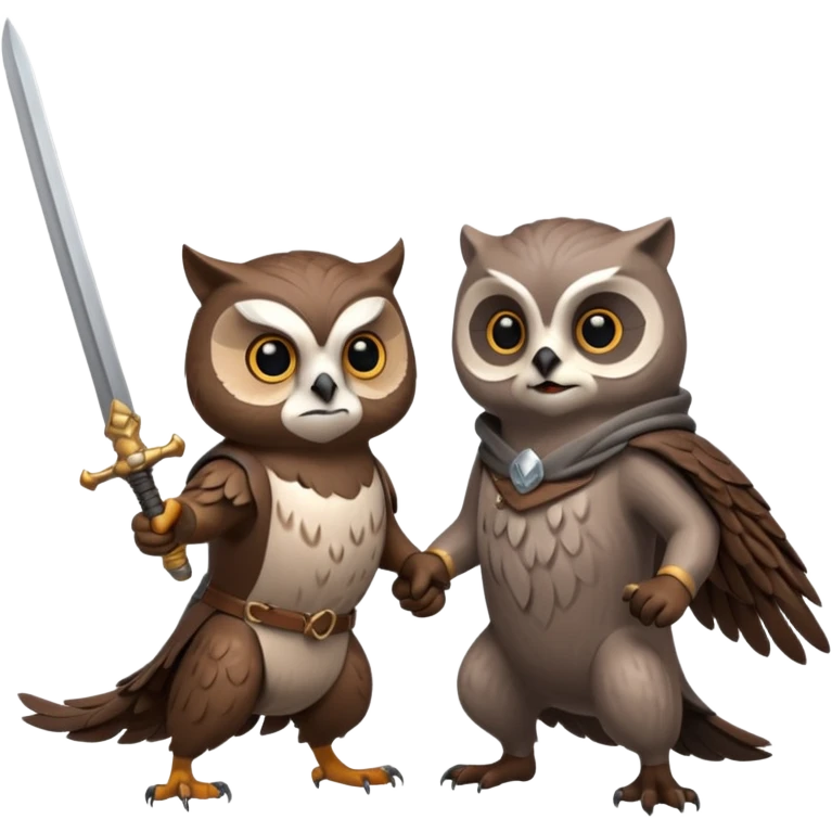An owl and  an otter fighting with a sword emoji