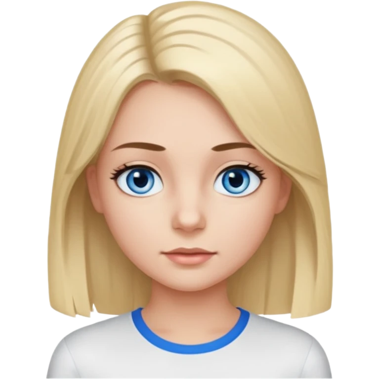 ragazza con capelli piastrati truccata con mascara, occhi azzurri e maglietta attillata bianca a maniche lunghe emoji