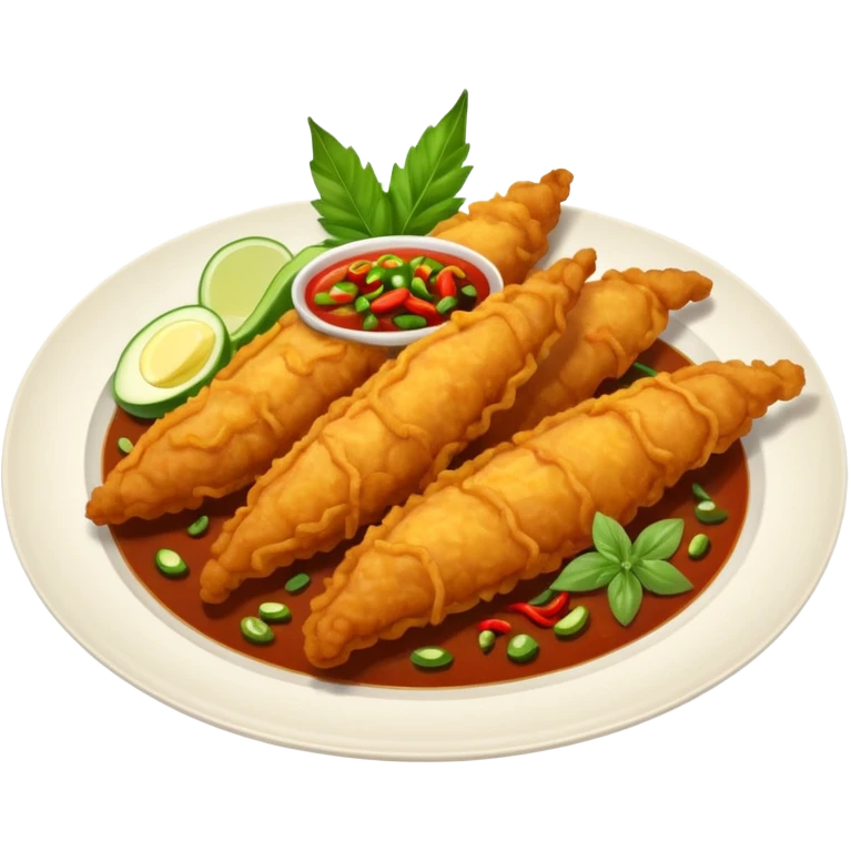 indonesian fried food with chili on a plate emoji