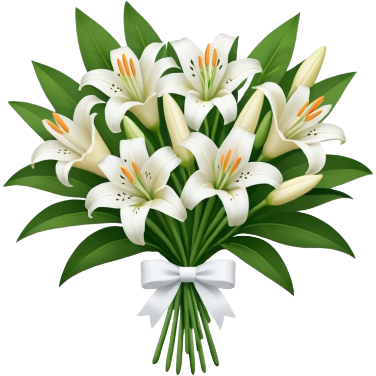 Big white bouquet of Lillie’s with white bow  emoji