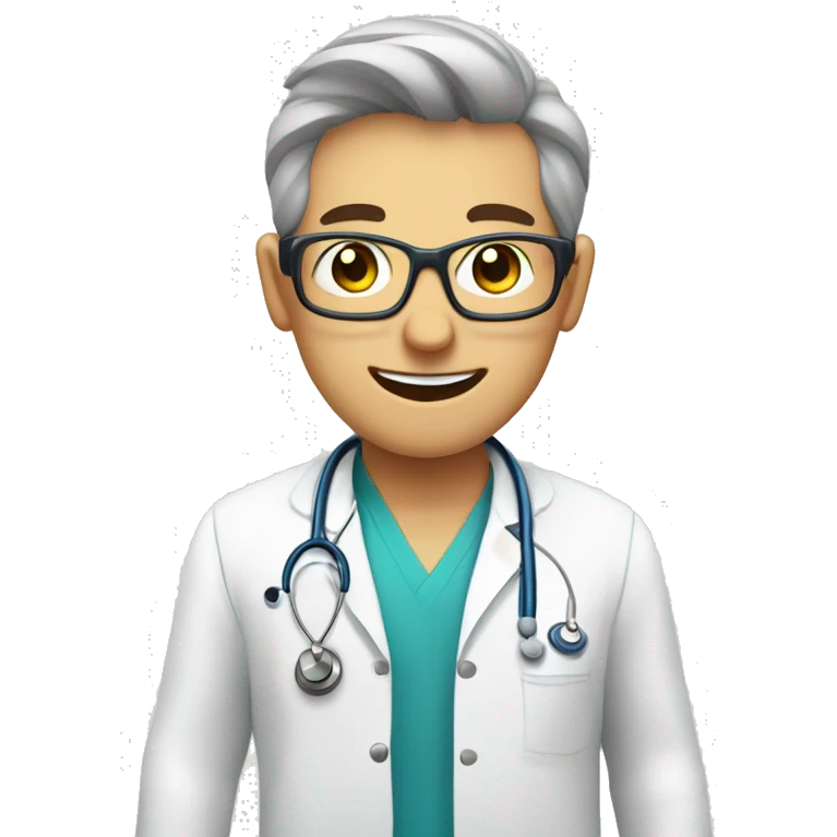 Young funny man and doctor. To describe how to use an app that medication calculate dosage. The app is used for olders doctors that works into CTI neonatal. emoji