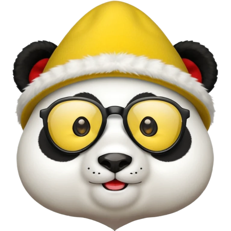 panda with yellow conical hat, red glasses emoji