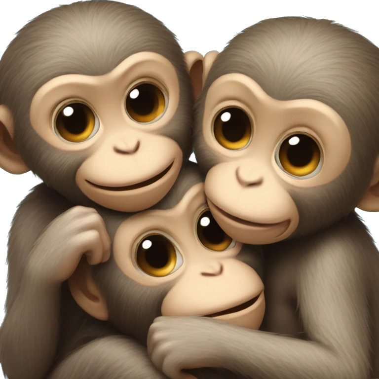three baby monkeys hugging  emoji