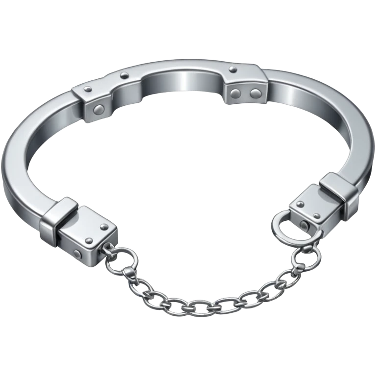 A pair of elegant handcuffs emoji made of silver chrome, smooth rounded design, glossy metallic reflections, luxury fetish aesthetic, minimal iOS emoji style, centered, clean white background emoji