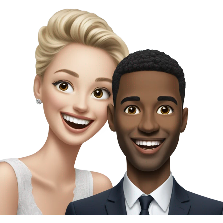 Hyper Realistic beautiful dior model laughing with a handsome male model  emoji