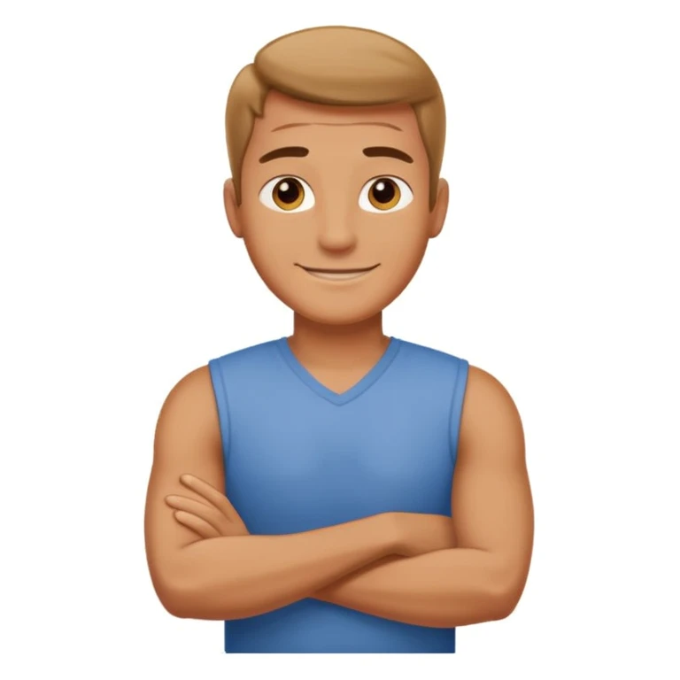 Create a cartoon emoji-style illustration of a smiling man standing confidently with arms crossed. emoji