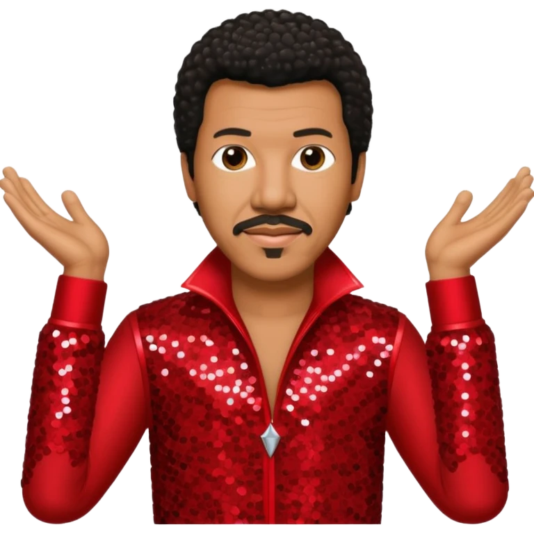 Lionel Richie with dark brown hair, red sequin outfit  emoji