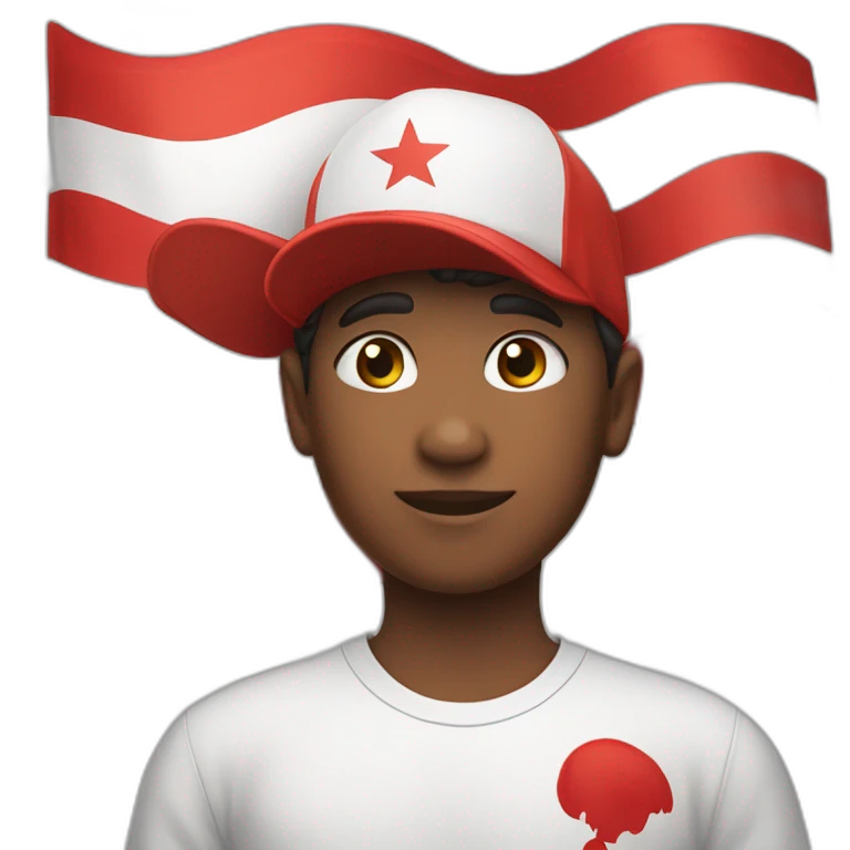 A 13-year-old boy with a big body wearing a red white hat and a red white flag in his hand emoji