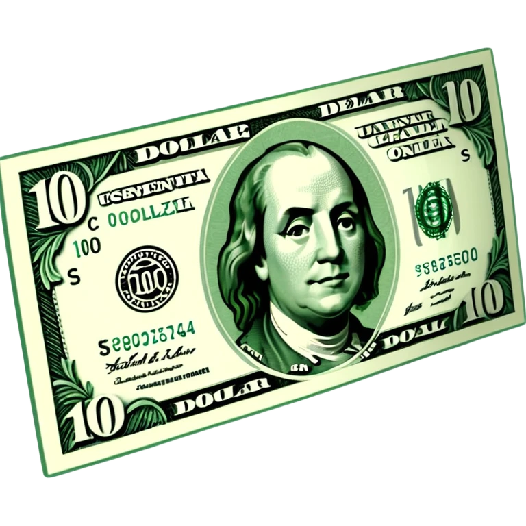 3D realistic US 100 dollar bill sticker, slight perspective, centered, clean cutout, transparent background, no text, no watermark emoji