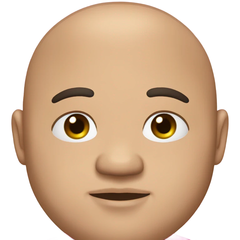 chubby man of about 35 years of age with a bald shin. pupil and sclera are all black. dark brown hair and a double chin. wearing a pink polo shirt. emoji