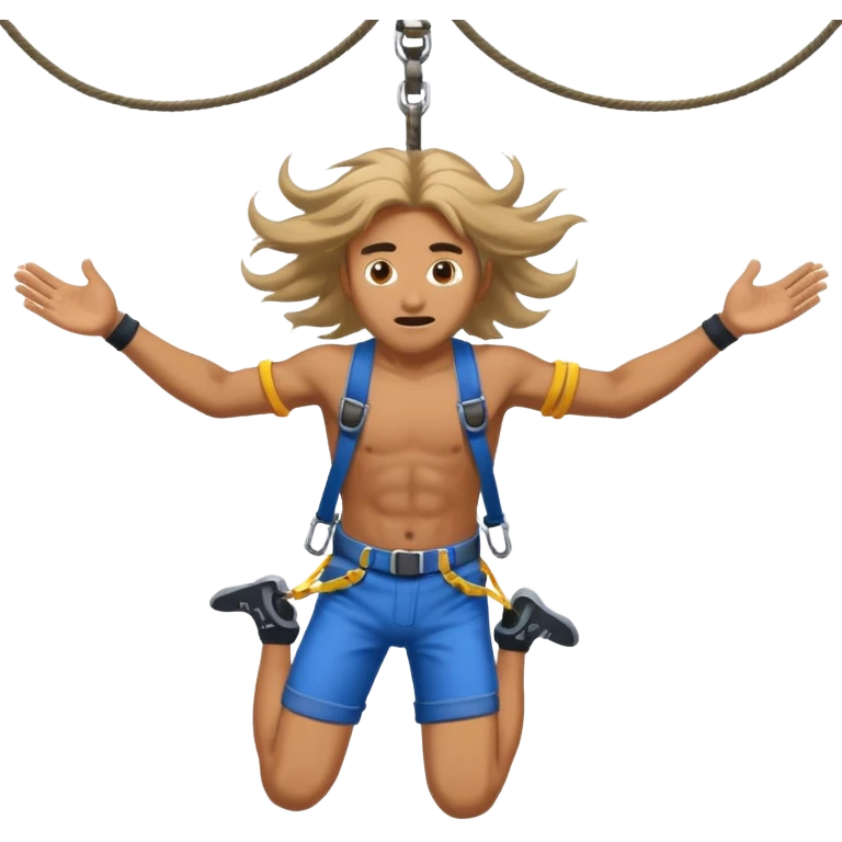 bungee jumping man face only with flying long hair emoji