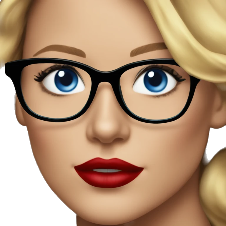 Blake lively blue eyes and black glasses with red lips smiling  emoji